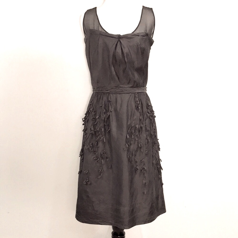 Nicole Farhi Chocolate Black Sleeveless Silk Midi Dress Size Small